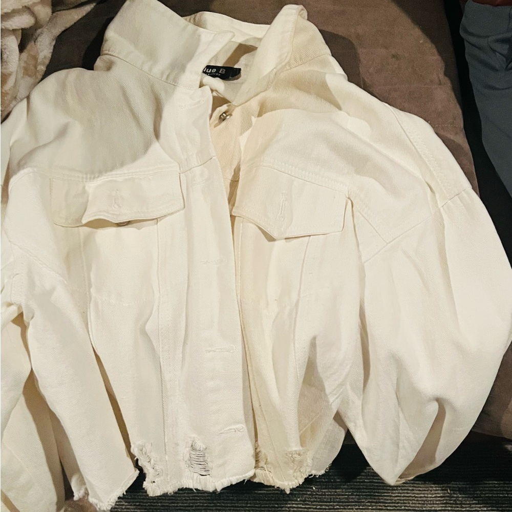 White Denim Jacket with rhinestones in the back